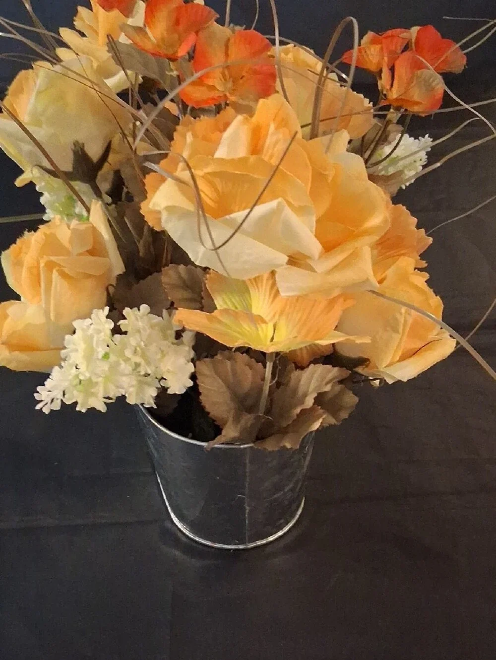 Yellow Floral Arrangement Metal Fleurs & Jardin Planter Cottagecore
